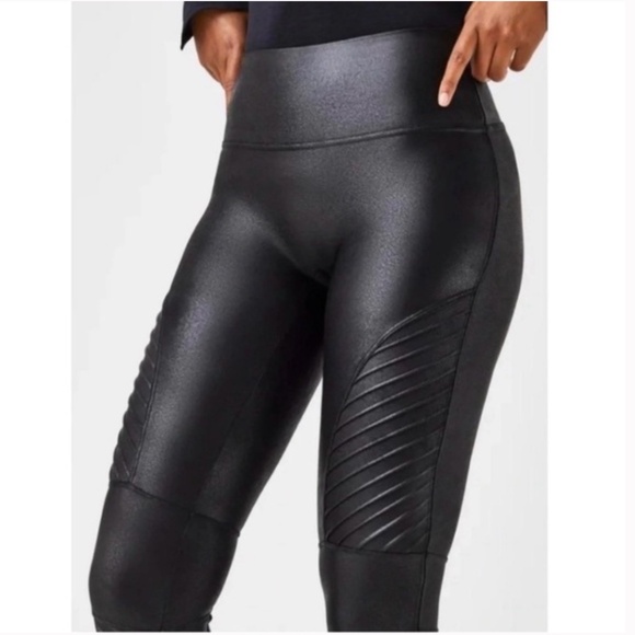 SPANX Faux Leather High Rise Black Moto Leggings Size Medium - Picture 4 of 13